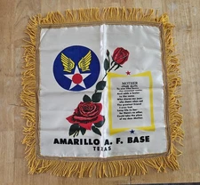 Vtg Air Force Satin Pillow Case Amarillo AF Base Texas Souvenir Mother  Poem