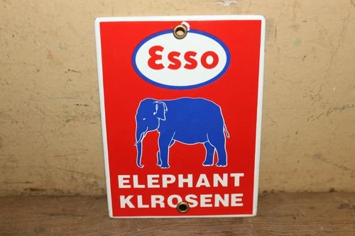 Vintage Esso Elephant Kerosene Gas Station Door Push Pump Porcelain Metal Sign