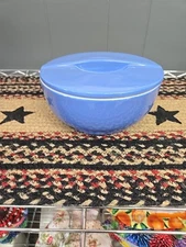 Vintage Hall China Montgomery Ward  1930's Blue Refrigerator Dish w/Lid  Round