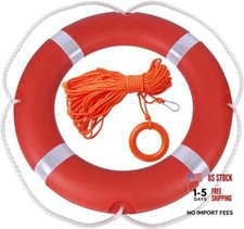 Life Ring Buoy Boat Safety Throw Ring with Water Floating Lifesaving Rope 23"