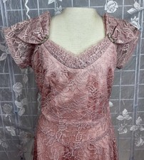Vintage 50s Mauve Prom Formal Taffeta Lace Dress MCM Dress Rhinestone Clips - M
