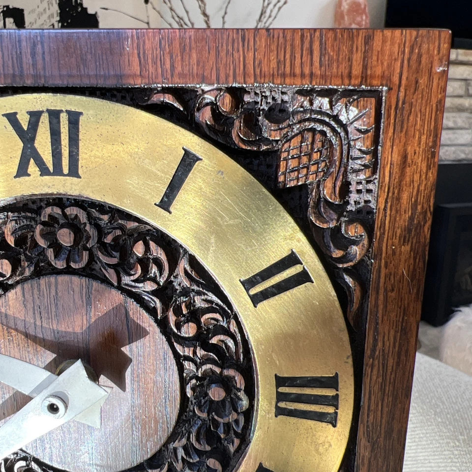 Hand Carved Thai Teak Mantel Clock Suriya MCM Japan Movement Scandanavian MCM - Image 2 of 4
