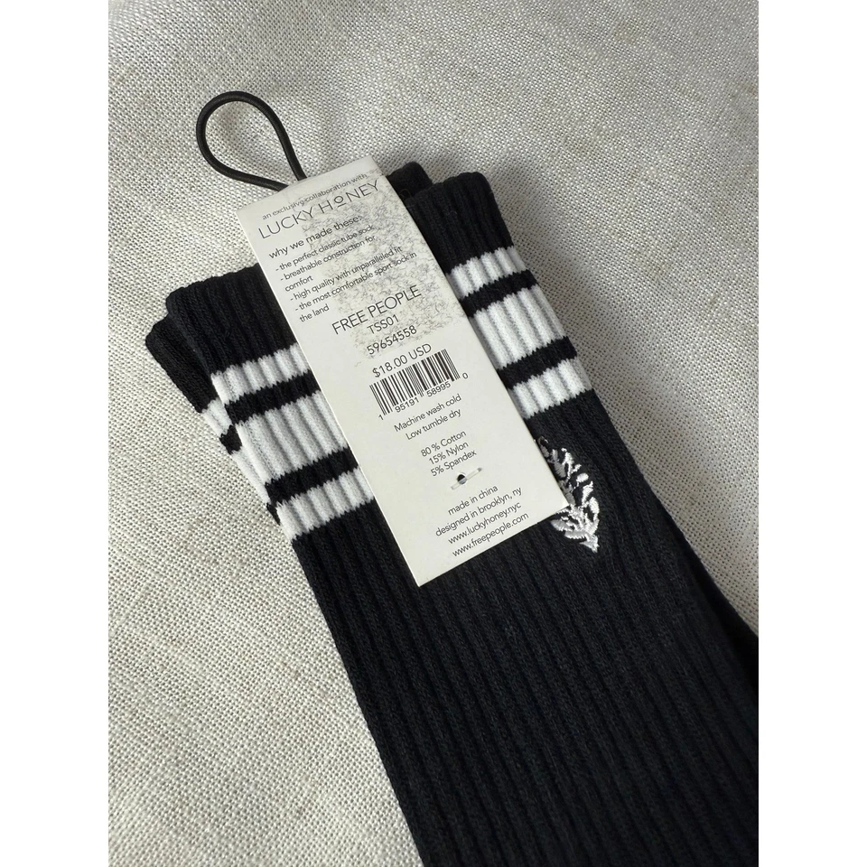 Meias tubo Free People FP Movement Lucky Honey listras pretas/brancas tamanho único novas sem etiquetas - Imagem 3 de 3