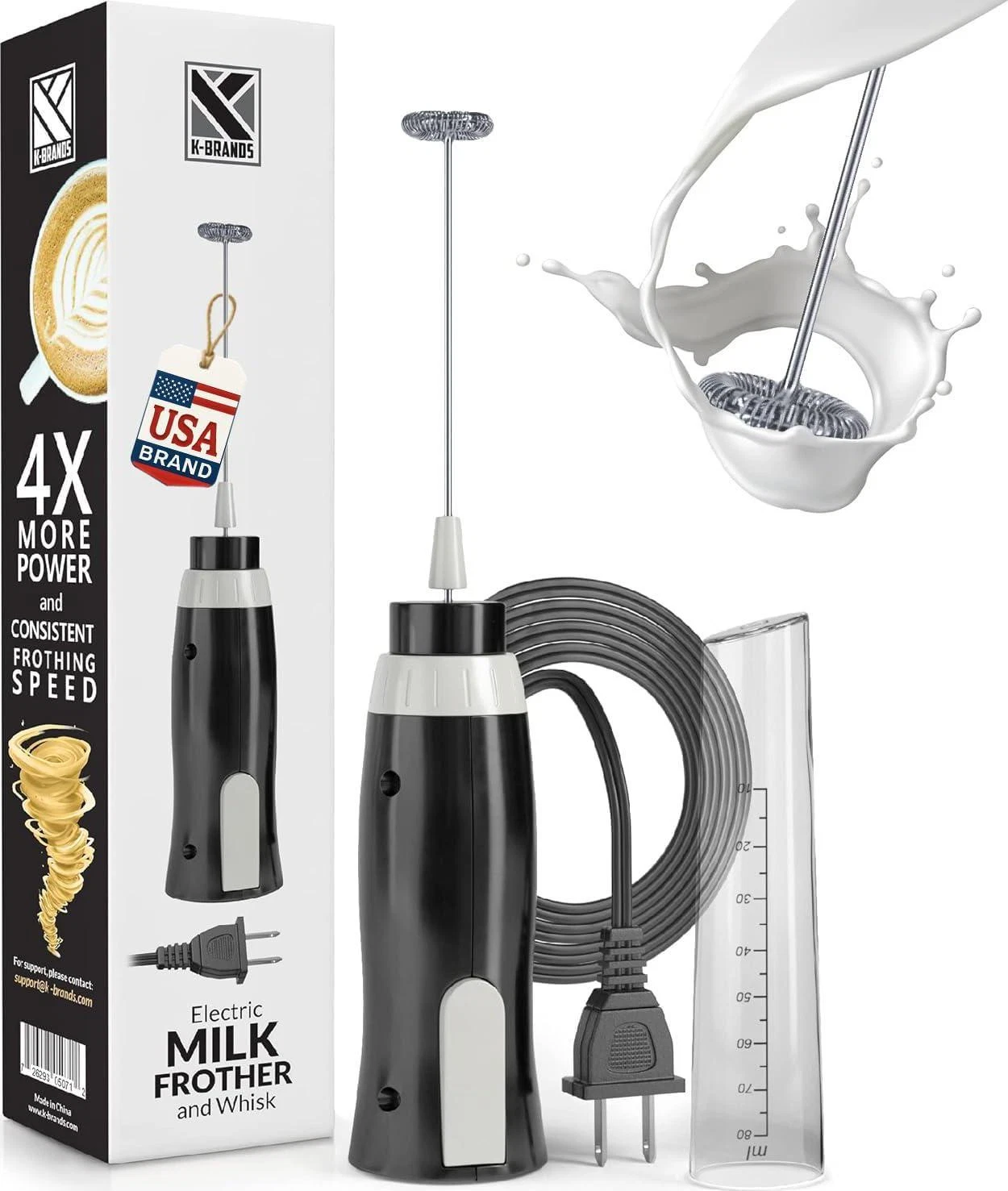 Corded Electric Milk Frother Handheld Whisk Stirrer Stainless Steel Foam Maker