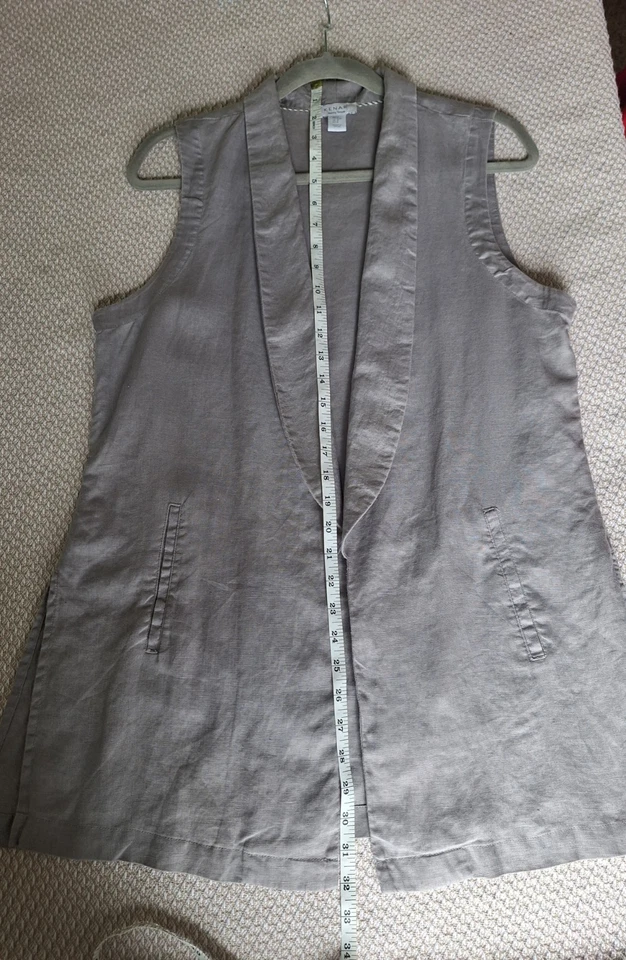Chaleco largo de lino Kenar para mujer talla M gris frente abierto sin mangas Lagenlook Minima Foto 4 de 4