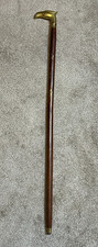 Antique Brass Eagle Handle 35.5" Wood Walking Stick Cane w/ Inlaid Brass Accents