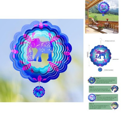 12 inch Elephant 3D Stainless Steel Wind Spinners, Hanging Garden Spinner Kin...