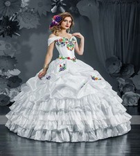Ethereal Mexican Wedding Dress With Colorful Embroidery Vintage Victorian Gothic