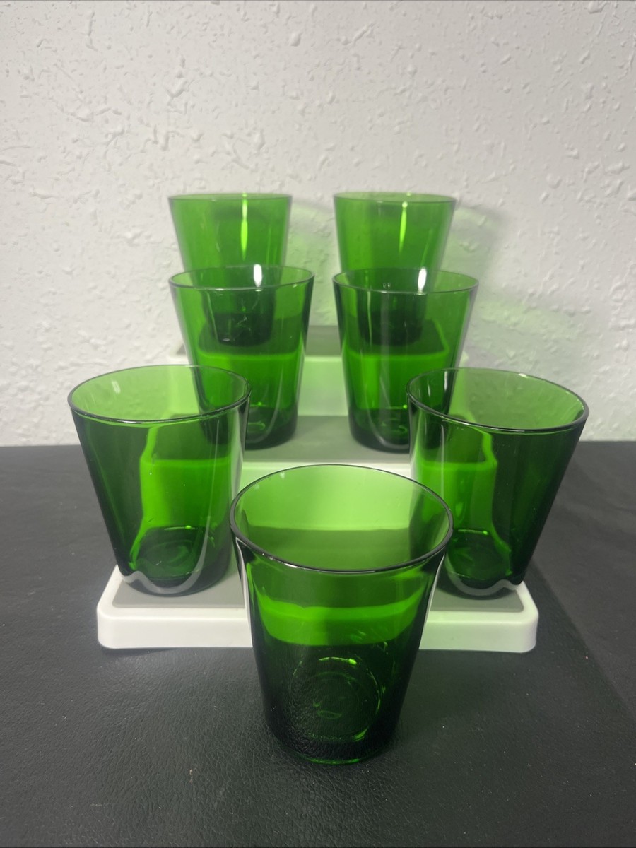 Set Of 7 Vintage Vereco France Forest Green 4 oz Juice Glasses