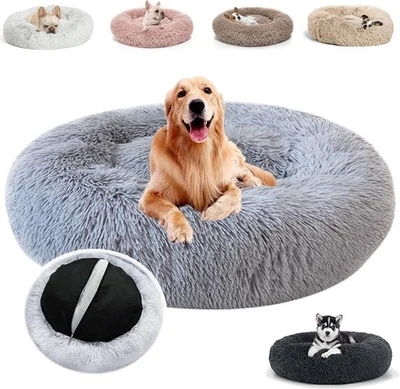 Gemütliches Plüsch Hundebett für kleine Hunde und Katzen, Waschbar, Rund, Gra... - Bild 1 von 4