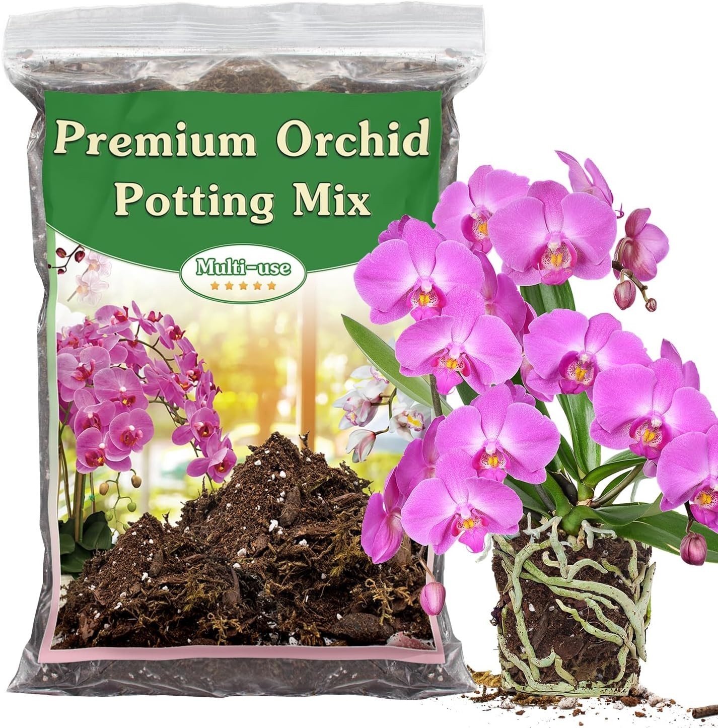 Orchid Potting Mix 2Qt, Premium Repotting Mix with Moss, Perlite, Coco & Bark