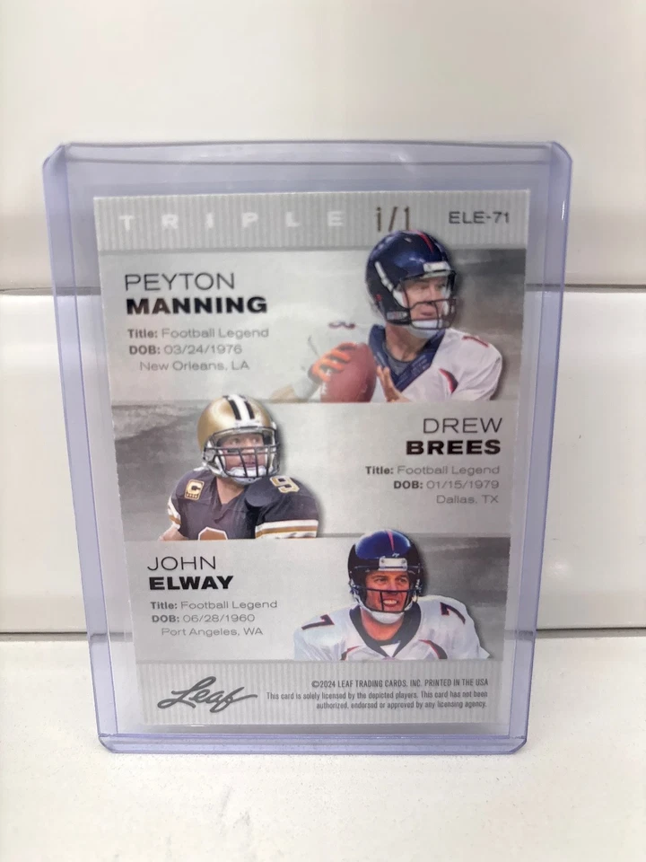  Hoja Peyton Manning Drew Brees y John Elway Edición Leyendas Exclusivas 1/1 Foto 2 de 2