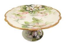 Ester Miler Signed Antique T&V Limoges Tazza Compote Hand Painted Wild Roses