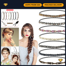 7 Pcs Crystal Rhinestone Beaded Headbands - Fashion Elastic Hairbands for Women