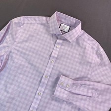 Charles Tyrwhitt Shirt Men 17 34/35 Purple Pastel Tattersall Slim Non Iron Dress