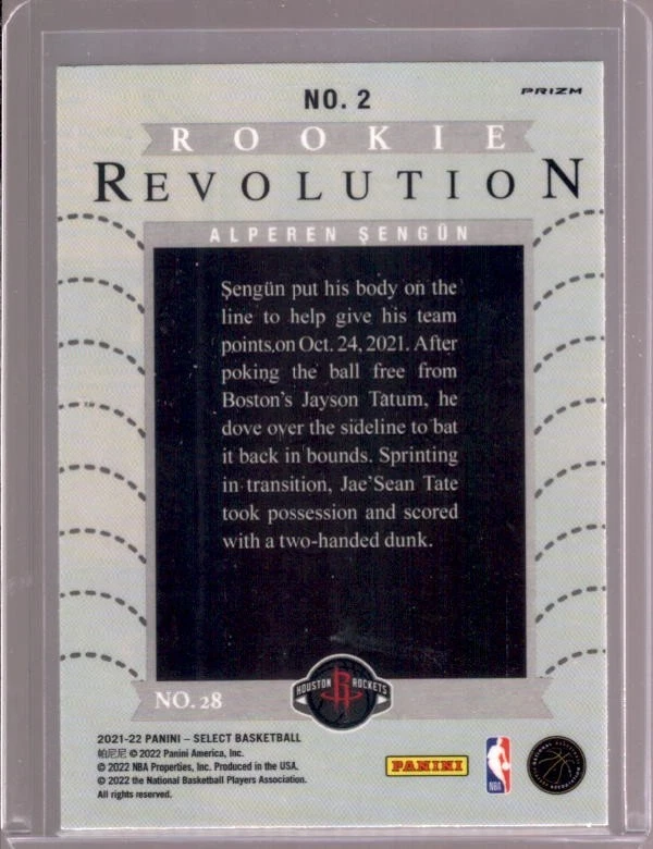 ALPEREN SENGUN 2021-22 Panini Select Rookie Revolution #2 Blue Prizm RC - Image 2 of 2