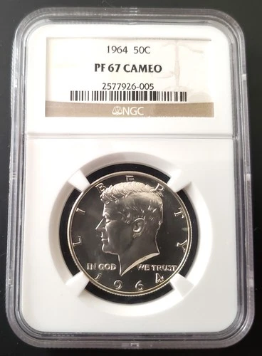 1964 SILVER ~ US 50C PROOF KENNEDY HALF DOLLAR ~ NGC PF 67 CAMEO
