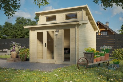 Gartenhaus Blockhaus  Stufendach 40 mm Omaha 2 350x324 cm Vikträ