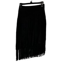 Fringe Skirt size S Women Black Southwestern Western Boho Faux Suede Do Be