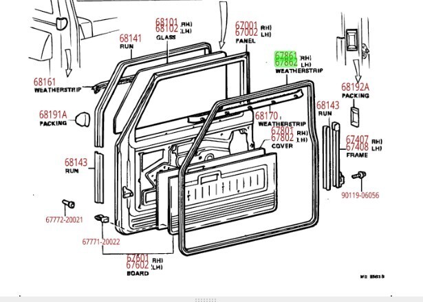 NEW 1978-1984 FJ40 LAND CRUISER PASSENGER DOOR WEATHERSTRIP 67861
