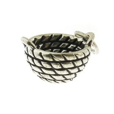 Wicker Basket Laundry Hamper 3D 925 Solid Sterling Silver Charm MADE IN USA