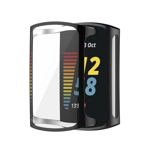 Für Fitbit Charge 6 / 5 Kunststoff TPU Smart Watch Hülle + H9 Schutzglas Schwarz - 第 1/10 張圖片
