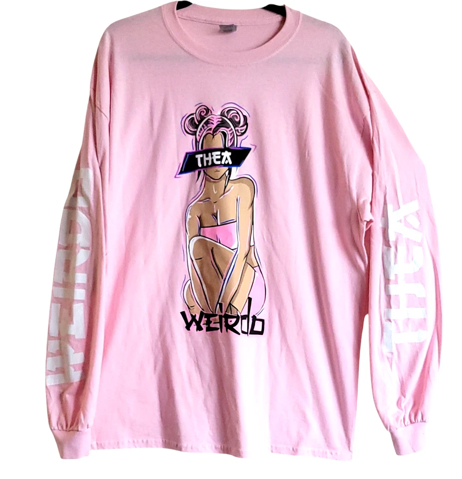Anime Graphic Pinup-girl Shirt Size XL Pink Crew Neck Long Sleeve Unisex - Image 2 of 4