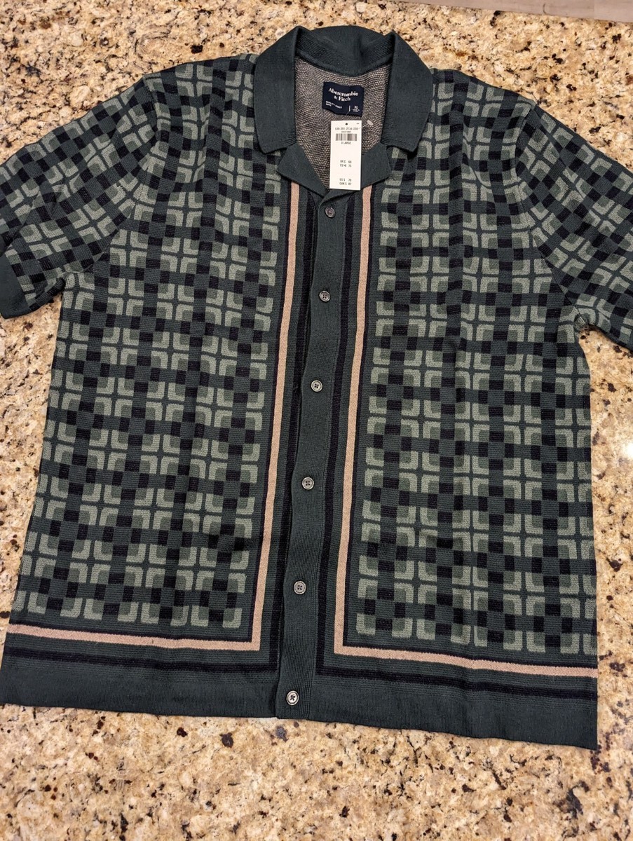 Abercrombie Fitch Men's Stitch Button-Through Sweater Polo Green
