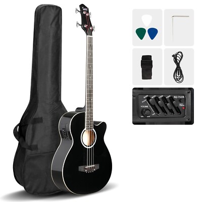  FREE SHIPPING! Acoustic-Electric Bass Guitar +Case/Bag +Strap +Cable +Picks!
