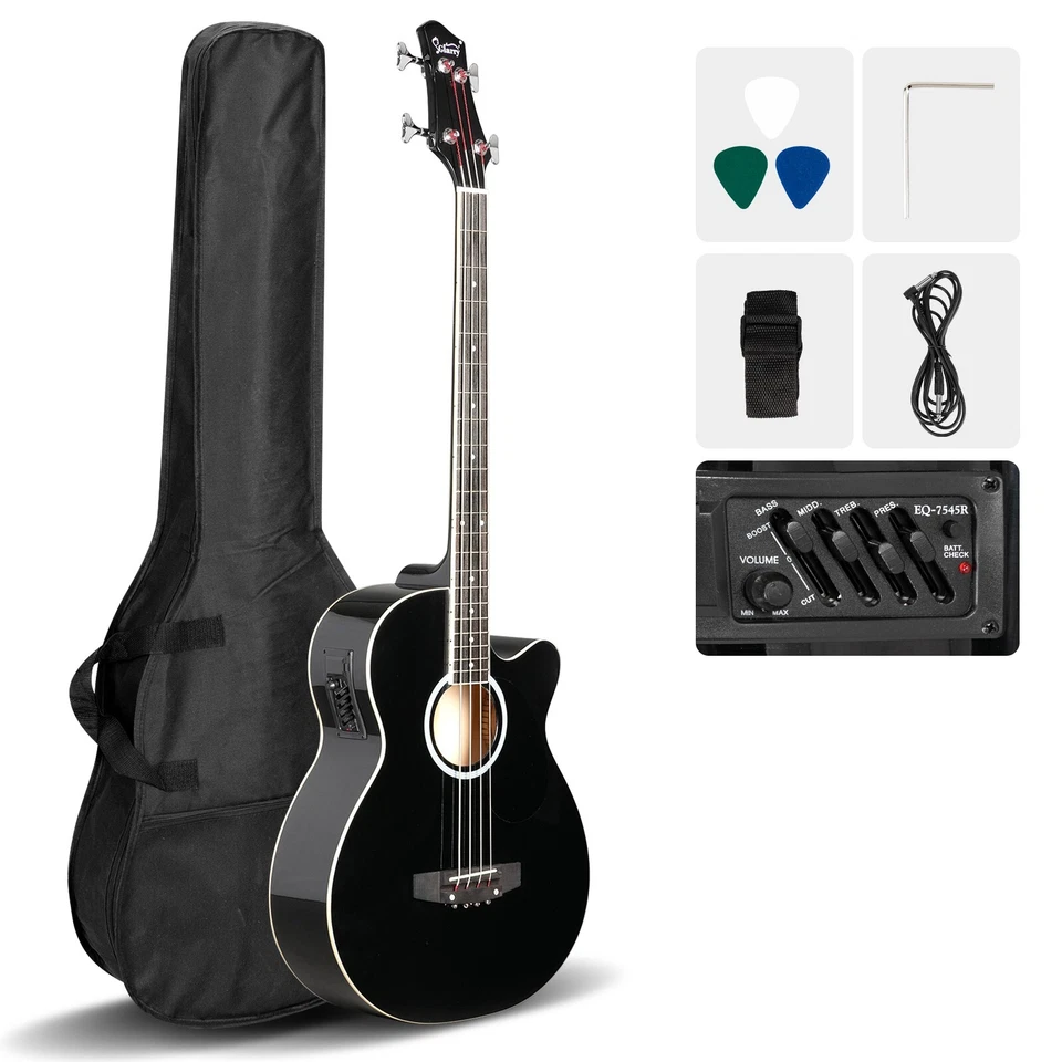 🎄NEW IN BOX!🎄Acoustic-Electric Bass Guitar +Soft Case +Strap +Picks +Cable! - Image 2 of 4