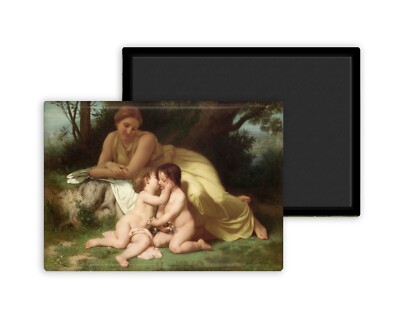 Jeune mère contemplant deux enfants qui s'embrassent-Bouguereau-Magnet 54x78mm
