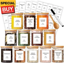12 Pcs Glass Spice Jars with Bamboo Airtight Lids and 191 Labels - 8.5oz Small F
