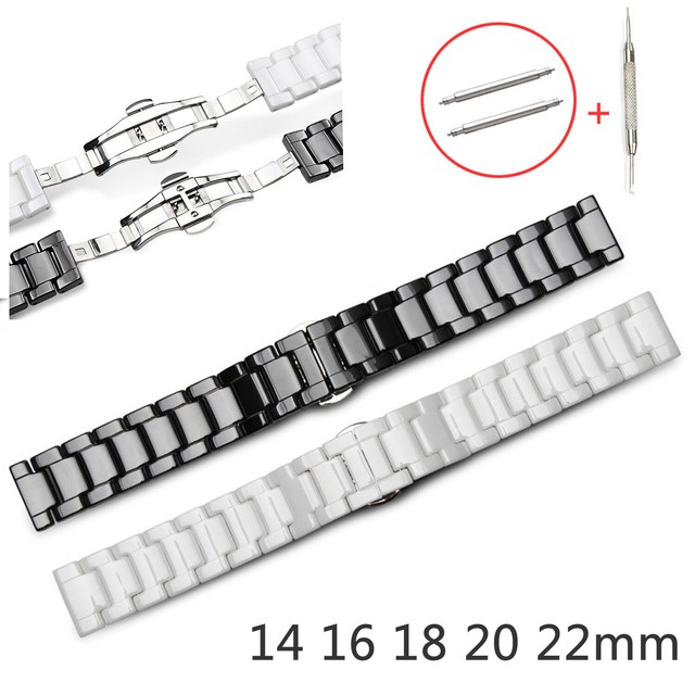 22mm 20mm 18mm 16mm 14mm Ceramic Watch Band Link Bracelet Wrist Strap
