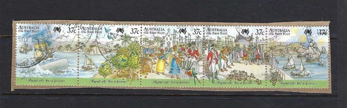 Australia First Fleet Rio de Janeiro strip of 5 on piece. Fine Used. FU.