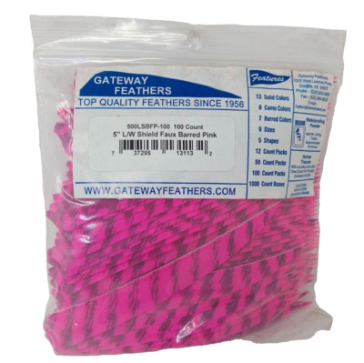 100 Pack Gateway Feathers 5'' Left Wing: Shield Faux Barred Pink 500LSBFP-100