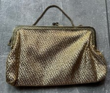 Vintage Gold Lurex Clutch Evening Bag Purse Chain Handle 1970s