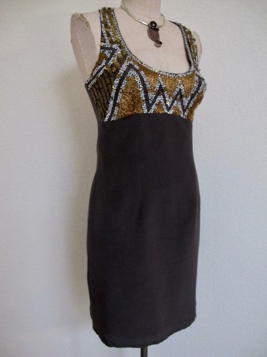 Aidan Mattox Sheath Dress 2 Brown Silk 