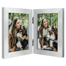 5x7 Double Picture Frame Hinged 2 Photos Collage Desk Frame Glass Silver