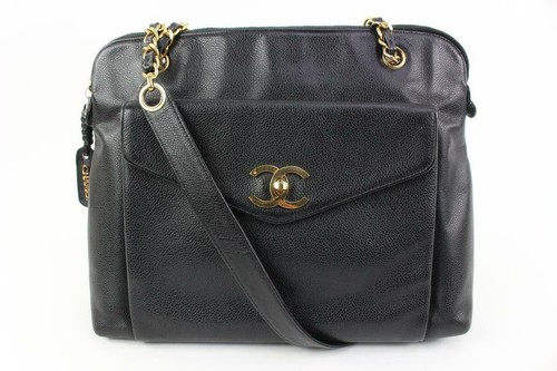 Chanel Black Caviar Leather CC Turnlock Zip Tote Shoulder Bag 54ck315s |  eBay