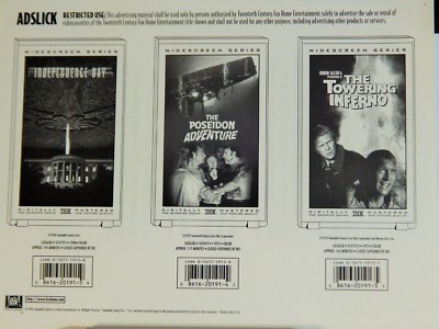 POSEIDON ADV / TOWERING INFERNO, INDEPENDENCE DAY (VIDEO DEALER  AD MATS 1990S) 
