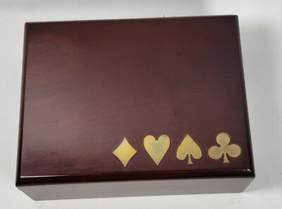 1997 Solid Wood Box Brass Inlays Green Felt With 2 Decks Made in Korea 