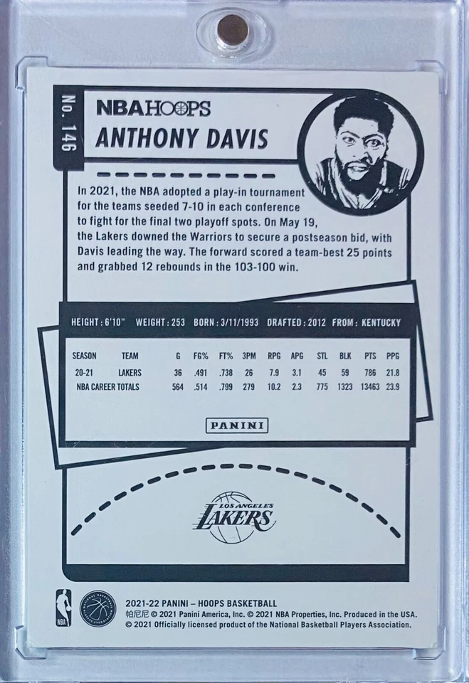 2021-22 Panini NBA Hoops #146 Teal Explosion Anthony Davis - Lakers - Image 2 of 2