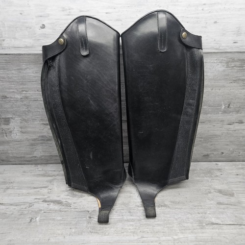 Ariat Crowne Pro Chap 9701 Black Genuine Leather Zipper Snap Size XL Used
