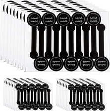 300 Pcs Handmade Food Baking Label Stickers - Black Striped Long Label Packaging