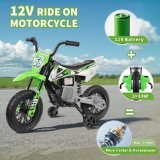 Electric Dirt Bike, Kids Ride on Motorcycle with 2 Training Wheels Dual Motors  