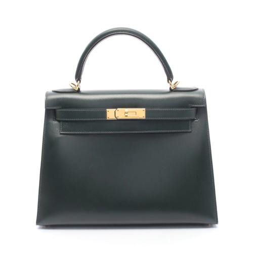 Hermes Kelly 28 2WAY Handbag Green Calfskin Leather #RCB10553