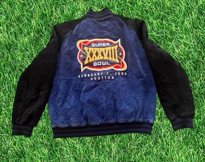 NFL Super Bowl XXXVIII Jacket Suede Leather Blue/ Black Coat Houston XL