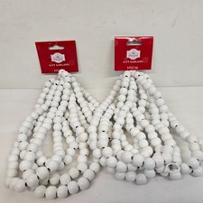Holiday Time White Wood Beaded Garland 9 Ft Length X2-18 Ft Medium Size Beads