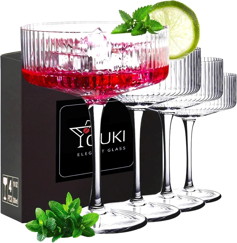 YOUKI Set of 4 Coupe Glasses Champagne Cocktail Martini Dessert Vine 10oz/280ml