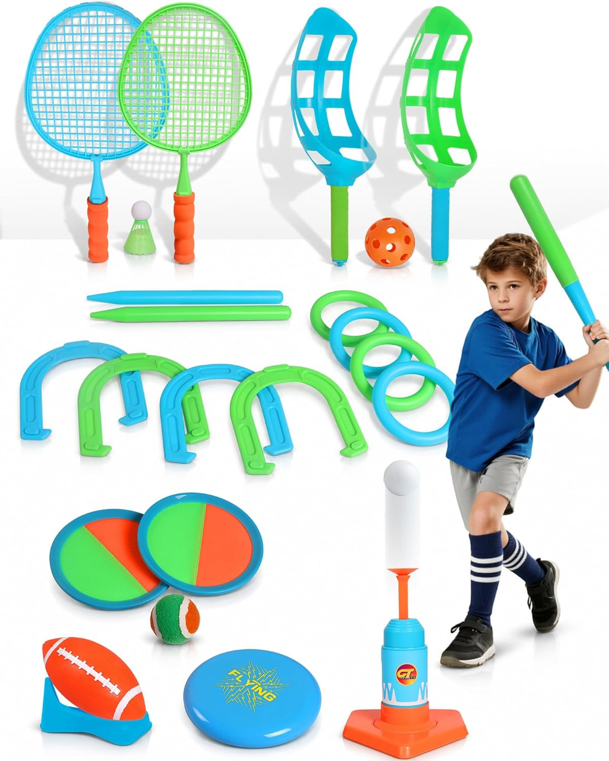 Outdoor Toys for Kids Ages 4-8, 8-In-1 Backyard Games Set with Multiple Sports A